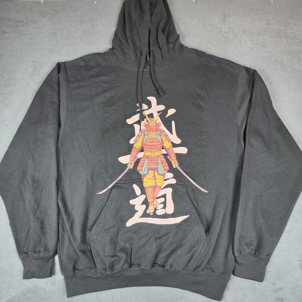Samurai Graphic Hoodie Mens L Dark Gray Streetwear Design By Humans Japan Style
